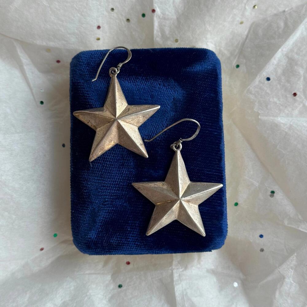 Vintage 925 Sterling Silver Star Earrings - Sourced in Paris